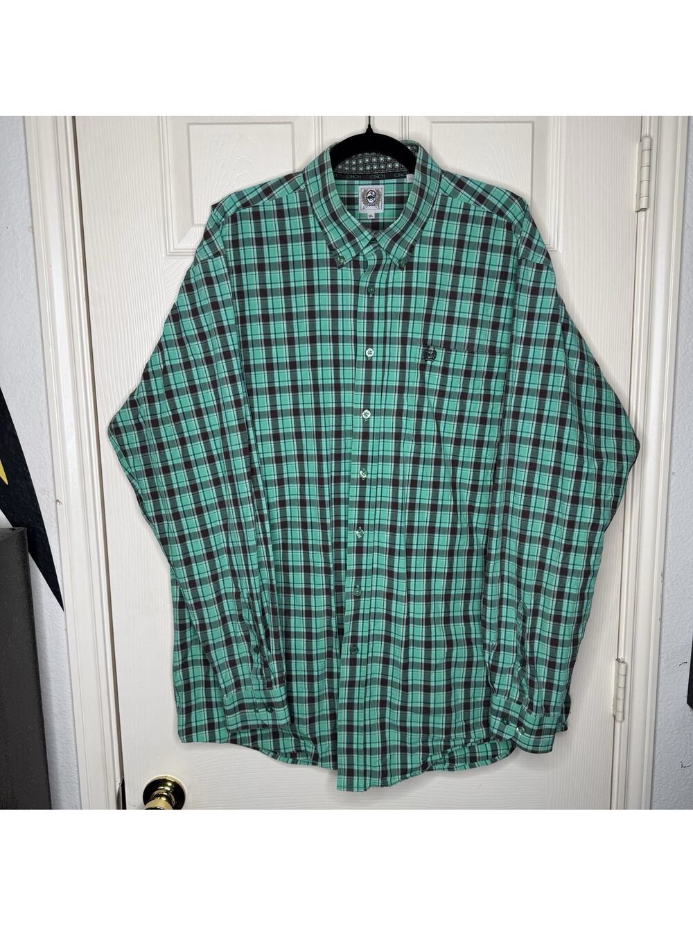 Cinch Western Button Down Shirt Plaid Green / Black Size XL
